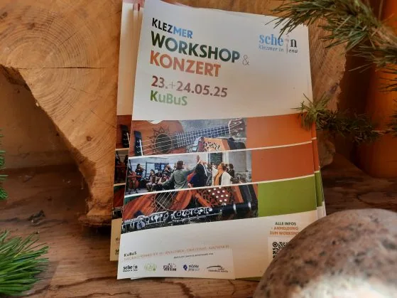 Das Schejn-Plakat 2025 zwischen Steinen und Tannenzweigen