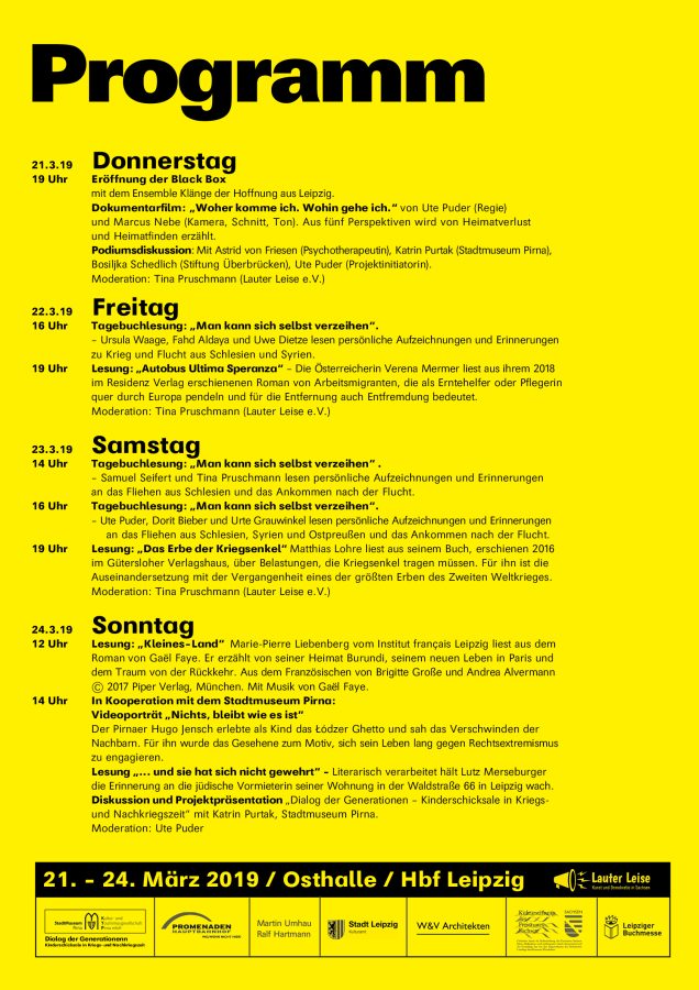 Programmplakat der Black Box, 21. bis 24. März 2019, Osthalle im Hauptbahnhof Leipzig