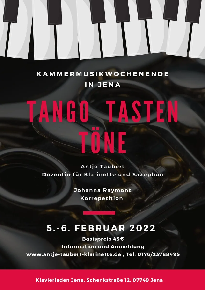 Plakat „Tango Tasten Töne“, Kammermusikwochenende in Jena, 5.–6. Februar 2022